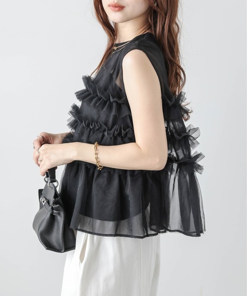 AMELY（エミリー）の「前後2way チュールフリル シアーブラウス（シャツ/ブラウス・レディース・ブラウン/ブラック/アイボリー・フリー）」の16枚目の写真