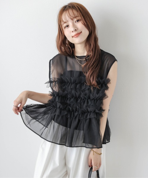 AMELY（エミリー）の「前後2way チュールフリル シアーブラウス（シャツ/ブラウス・レディース・ブラウン/ブラック/アイボリー・フリー）」の18枚目の写真
