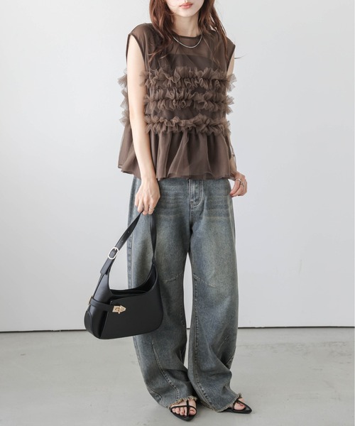 AMELY（エミリー）の「前後2way チュールフリル シアーブラウス（シャツ/ブラウス・レディース・ブラウン/ブラック/アイボリー・フリー）」の19枚目の写真