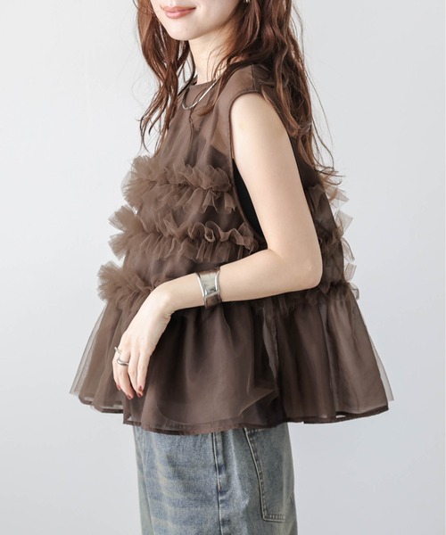 AMELY（エミリー）の「前後2way チュールフリル シアーブラウス（シャツ/ブラウス・レディース・ブラウン/ブラック/アイボリー・フリー）」の20枚目の写真