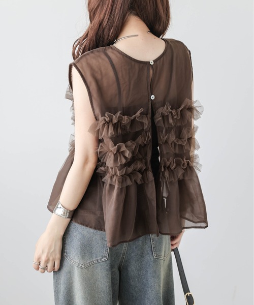AMELY（エミリー）の「前後2way チュールフリル シアーブラウス（シャツ/ブラウス・レディース・ブラウン/ブラック/アイボリー・フリー）」の21枚目の写真