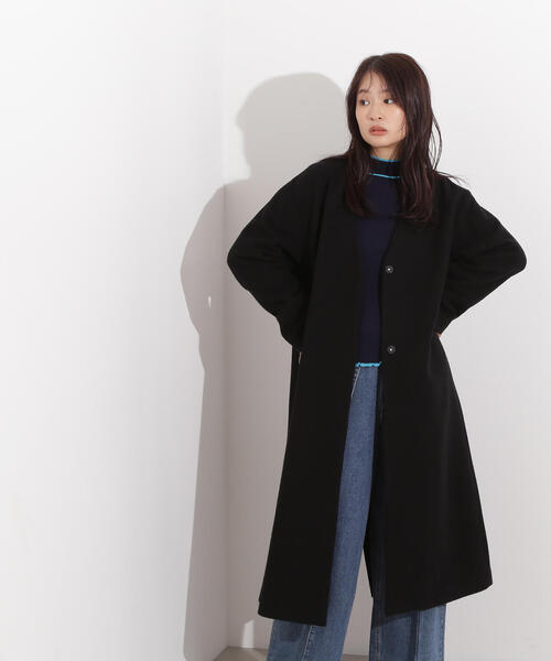 N.(N. Natural Beauty Basic)(エヌエヌナチュラルビューティーベーシック)の「【PS/低身長サイズ】カラーレスロングコート(ノーカラーコート・レディース・ブラック/グレー/ベージュ・P/S/MEDIUM/SMALL)」の6枚目の写真