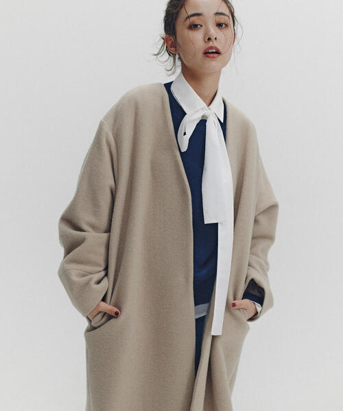 N.（N. Natural Beauty Basic）（エヌエヌナチュラルビューティーベーシック）の「【PS/低身長サイズ】カラーレスロングコート（ノーカラーコート・レディース・ブラック/グレー/ベージュ・P/S/MEDIUM/SMALL）」の17枚目の写真