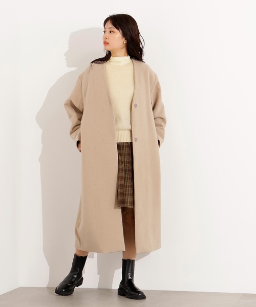 PS/低身長サイズ】カラーレスロングコート（ノーカラーコート）｜N.（N
