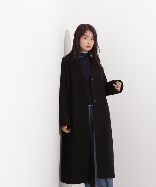 PS/低身長サイズ】カラーレスロングコート（ノーカラーコート）｜N.（N