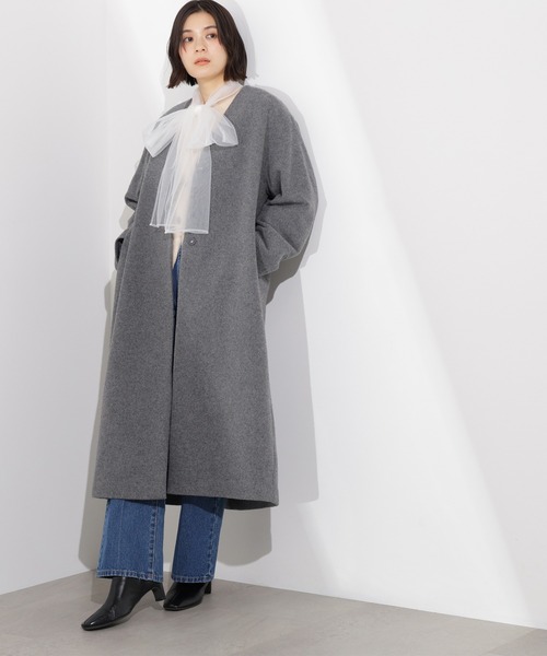 PS/低身長サイズ】カラーレスロングコート（ノーカラーコート）｜N.（N