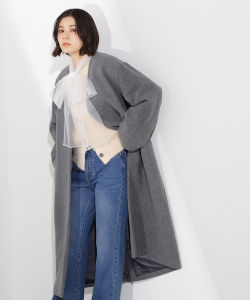 N.(N. Natural Beauty Basic)(エヌエヌナチュラルビューティーベーシック)の「【PS/低身長サイズ】カラーレスロングコート(ノーカラーコート・レディース・ブラック/グレー/ベージュ・P/S/MEDIUM/SMALL)」の4枚目の写真