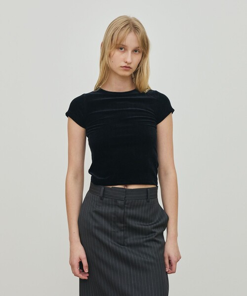 DES PRES（デ・プレ）の「ブライトベロア ミニTシャツ（Tシャツ/カットソー・レディース・ブラック/ホワイト・FREE）」の4枚目の写真