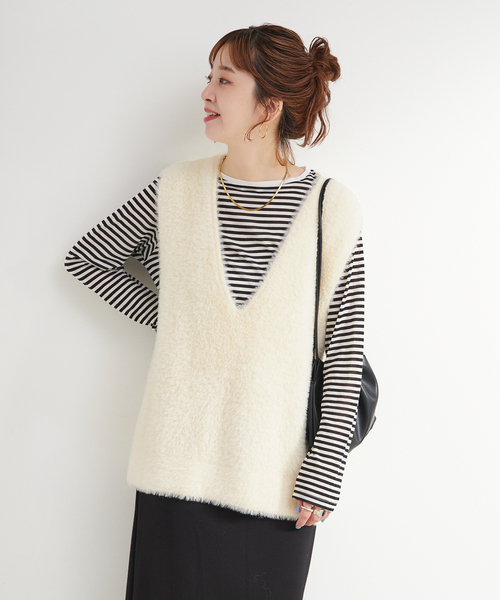 追加2》《2点セット》手洗い可 / ショートシャギーベスト+