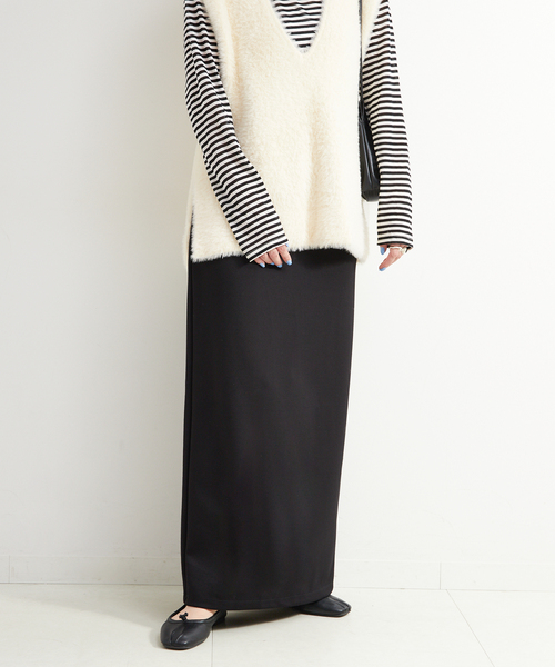 B.C STOCK（ベーセーストック）の「《追加2》《2点セット》手洗い可 / ショートシャギーベスト+ダンボールスカート（ワンピース・レディース・ネイビー/ブラウン/アイボリー・FREE）」の9枚目の写真