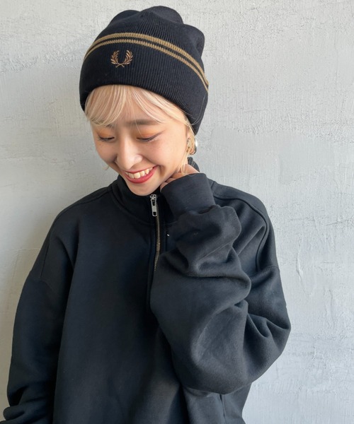 FRED PERRY（フレッドペリー）の「[FRED PERRY/フレッドペリー] ツインティップライン メリノウールビーニー（ニットキャップ/ビーニー・レディース・ブラック/サックスブルー・ONE SIZE）」の4枚目の写真