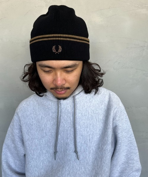 FRED PERRY（フレッドペリー）の「[FRED PERRY/フレッドペリー] ツインティップライン メリノウールビーニー（ニットキャップ/ビーニー・レディース・ブラック/サックスブルー・ONE SIZE）」の8枚目の写真