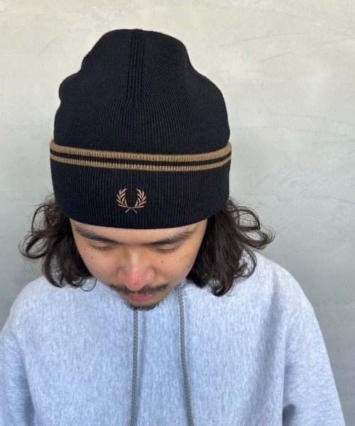 FRED PERRY（フレッドペリー）の「[FRED PERRY/フレッドペリー] ツインティップライン メリノウールビーニー（ニットキャップ/ビーニー・レディース・ブラック/サックスブルー・ONE SIZE）」の11枚目の写真
