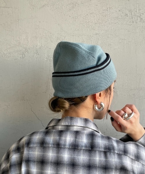 フレッドペリー ニット帽 青黒ストライプ FRED PERRY/フレッドペリー] ツインティップライン メリノウール