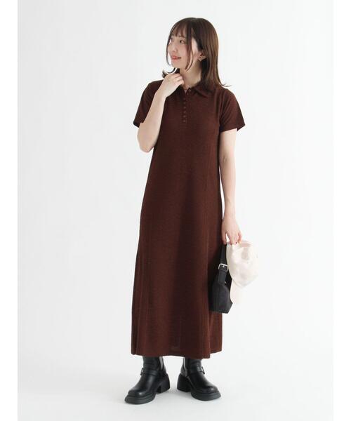 Te chichi TERRASSE（テチチテラス）の「カットジャガードポロワンピ（ワンピース・レディース・ブラック/ブラウン・F）」の3枚目の写真