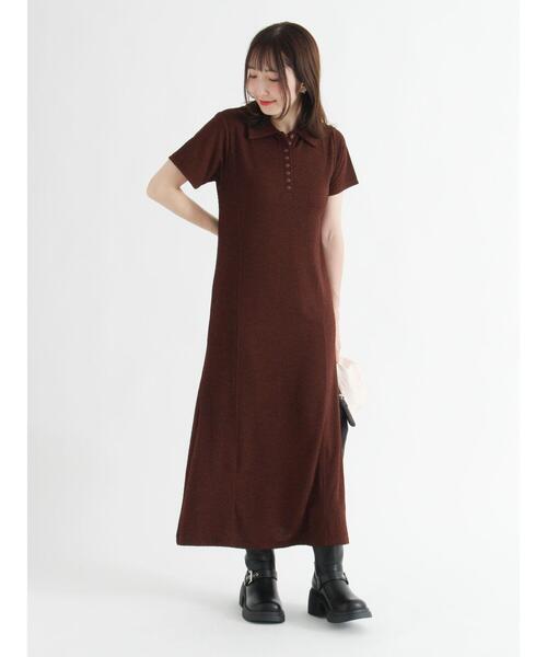 Te chichi TERRASSE（テチチテラス）の「カットジャガードポロワンピ（ワンピース・レディース・ブラック/ブラウン・F）」の4枚目の写真