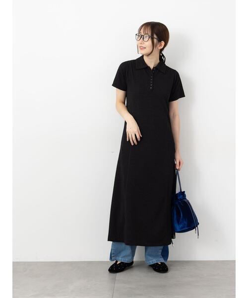 Te chichi TERRASSE（テチチテラス）の「カットジャガードポロワンピ（ワンピース・レディース・ブラック/ブラウン・F）」の5枚目の写真