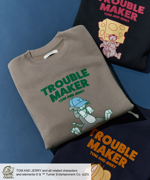 FREAK'S STORE(フリークスストア)の「限定展開 TOM AND JERRY/トムとジェリー フロッキー ロゴ スウェット(スウェット・レディース・チャコールグレー/ナチュラル/ブラック/ベージュ/ネイビー/グレー・フリ-)」の4枚目の写真