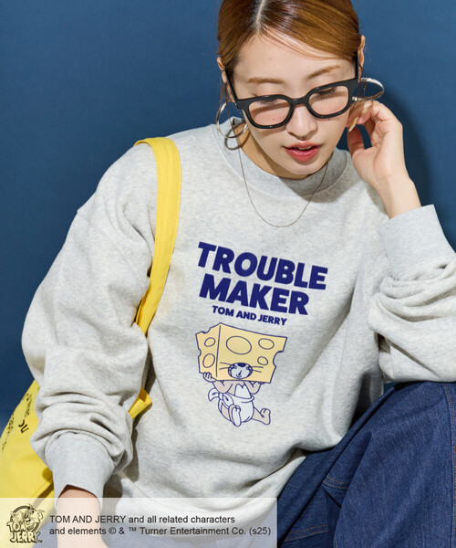 限定展開 TOM AND JERRY/トムとジェリー フロッキー ロゴ スウェット