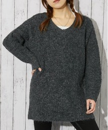 《バックリボン×ブークレ》レディース チュニックニット ふんわり長丈 秋冬
