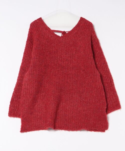 GORGE(ゴージ)の「《バックリボン×ブークレ》レディース チュニックニット ふんわり長丈 秋冬(ニット/セーター・レディース・チャコール/ネイビー/アイボリー/レッド/グリーン・F)」の9枚目の写真