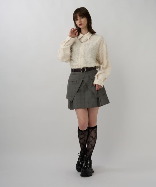 HARE（ハレ）の「【WEB限定】マルチマテリアルジャガードフリンジシャツ(HARE)（シャツ/ブラウス・メンズ・ホワイト/ブラック/レッド・MEDIUM/LARGE/SMALL）」の4枚目の写真