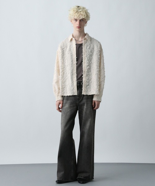 HARE（ハレ）の「【WEB限定】マルチマテリアルジャガードフリンジシャツ(HARE)（シャツ/ブラウス・メンズ・ホワイト/ブラック/レッド・MEDIUM/LARGE/SMALL）」の5枚目の写真