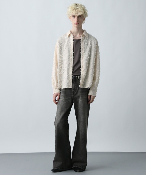 HARE（ハレ）の「【WEB限定】マルチマテリアルジャガードフリンジシャツ(HARE)（シャツ/ブラウス・メンズ・ホワイト/ブラック/レッド・MEDIUM/LARGE/SMALL）」の6枚目の写真