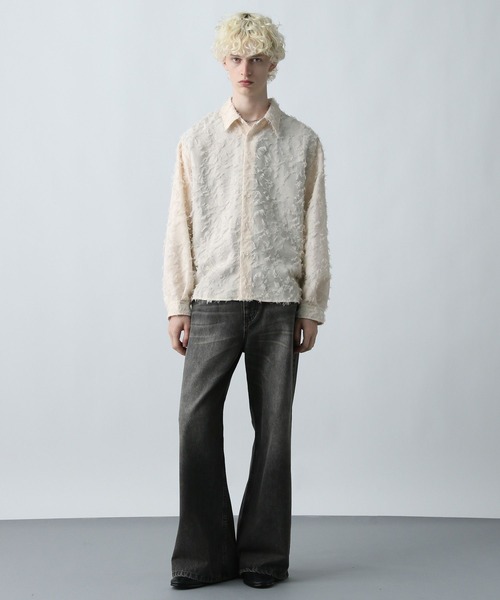 HARE（ハレ）の「【WEB限定】マルチマテリアルジャガードフリンジシャツ(HARE)（シャツ/ブラウス・メンズ・ホワイト/ブラック/レッド・MEDIUM/LARGE/SMALL）」の7枚目の写真