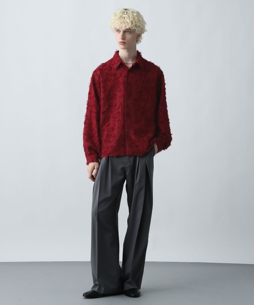 HARE（ハレ）の「【WEB限定】マルチマテリアルジャガードフリンジシャツ(HARE)（シャツ/ブラウス・メンズ・ホワイト/ブラック/レッド・MEDIUM/LARGE/SMALL）」の10枚目の写真