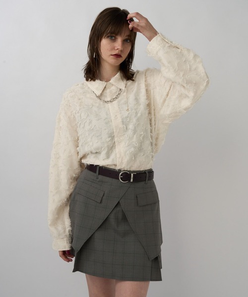 HARE（ハレ）の「【WEB限定】マルチマテリアルジャガードフリンジシャツ(HARE)（シャツ/ブラウス・メンズ・ホワイト/ブラック/レッド・MEDIUM/LARGE/SMALL）」の12枚目の写真