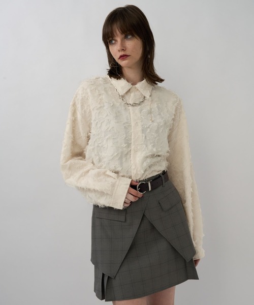 HARE（ハレ）の「【WEB限定】マルチマテリアルジャガードフリンジシャツ(HARE)（シャツ/ブラウス・メンズ・ホワイト/ブラック/レッド・MEDIUM/LARGE/SMALL）」の13枚目の写真