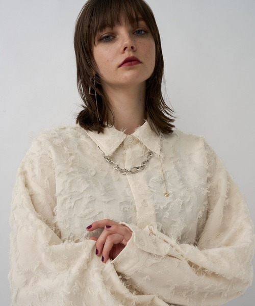 HARE（ハレ）の「【WEB限定】マルチマテリアルジャガードフリンジシャツ(HARE)（シャツ/ブラウス・メンズ・ホワイト/ブラック/レッド・MEDIUM/LARGE/SMALL）」の14枚目の写真