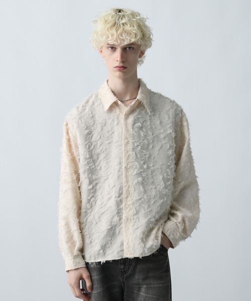 HARE（ハレ）の「【WEB限定】マルチマテリアルジャガードフリンジシャツ(HARE)（シャツ/ブラウス・メンズ・ホワイト/ブラック/レッド・MEDIUM/LARGE/SMALL）」の15枚目の写真