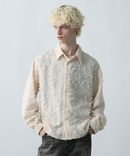 HARE（ハレ）の「【WEB限定】マルチマテリアルジャガードフリンジシャツ(HARE)（シャツ/ブラウス・メンズ・ホワイト/ブラック/レッド・MEDIUM/LARGE/SMALL）」の16枚目の写真