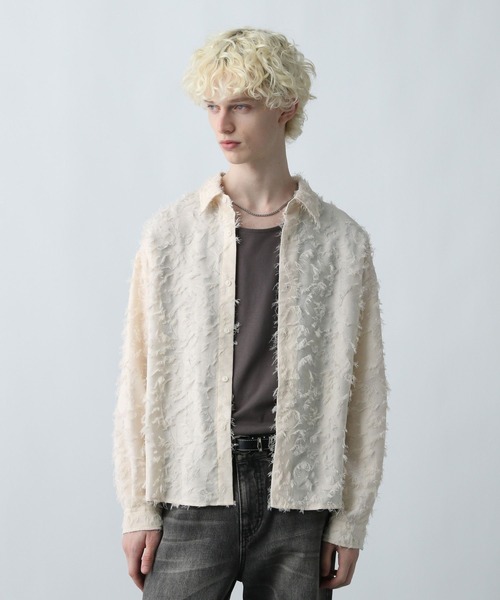 HARE（ハレ）の「【WEB限定】マルチマテリアルジャガードフリンジシャツ(HARE)（シャツ/ブラウス・メンズ・ホワイト/ブラック/レッド・MEDIUM/LARGE/SMALL）」の17枚目の写真