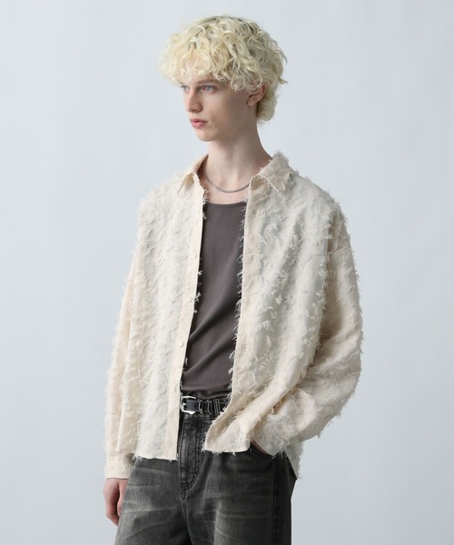 HARE（ハレ）の「【WEB限定】マルチマテリアルジャガードフリンジシャツ(HARE)（シャツ/ブラウス・メンズ・ホワイト/ブラック/レッド・MEDIUM/LARGE/SMALL）」の18枚目の写真