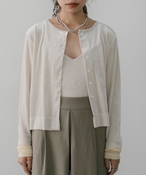 DRWCYS（ドロシーズ）の「シアードッキングベロアカーディガン（カーディガン/ボレロ・レディース・ブラック/ホワイト/ブラウン・FREE）」の2枚目の写真