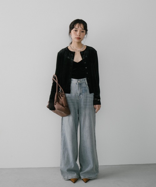 DRWCYS（ドロシーズ）の「シアードッキングベロアカーディガン（カーディガン/ボレロ・レディース・ブラック/ホワイト/ブラウン・FREE）」の4枚目の写真