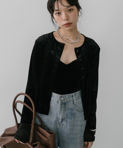 DRWCYS（ドロシーズ）の「シアードッキングベロアカーディガン（カーディガン/ボレロ・レディース・ブラック/ホワイト/ブラウン・FREE）」の10枚目の写真