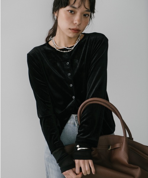 新品・タグ付き　maison dedolce ベロアカーディガン【black】 セール】シアードッキングベロアカーディガン（カーディガン/ボレロ