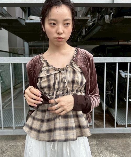 セール】シアードッキングベロアカーディガン（カーディガン/ボレロ