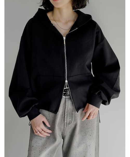 Re:EDIT（リエディ）の「[イージーケア]ダンボールダブルジップフーディー（パーカー・レディース・ブラック/杢グレー・MEDIUM/LARGE）」の7枚目の写真