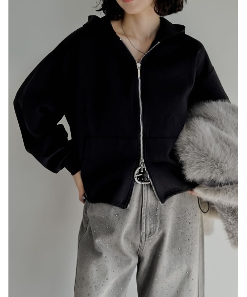 Re:EDIT（リエディ）の「[イージーケア]ダンボールダブルジップフーディー（パーカー・レディース・ブラック/杢グレー・MEDIUM/LARGE）」の9枚目の写真