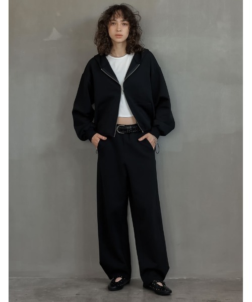 Re:EDIT（リエディ）の「[イージーケア]ダンボールダブルジップフーディー（パーカー・レディース・ブラック/杢グレー・MEDIUM/LARGE）」の4枚目の写真