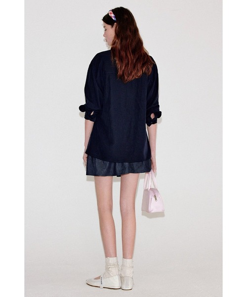 フロントプリーツ サイドボタン 襟付きブラウス FQ25S223【Fano