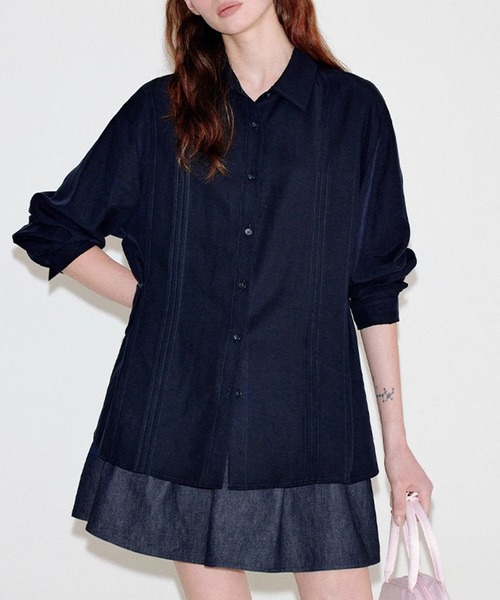 フロントプリーツ サイドボタン 襟付きブラウス FQ25S223【Fano