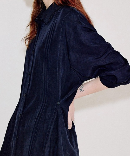 フロントプリーツ サイドボタン 襟付きブラウス FQ25S223【Fano