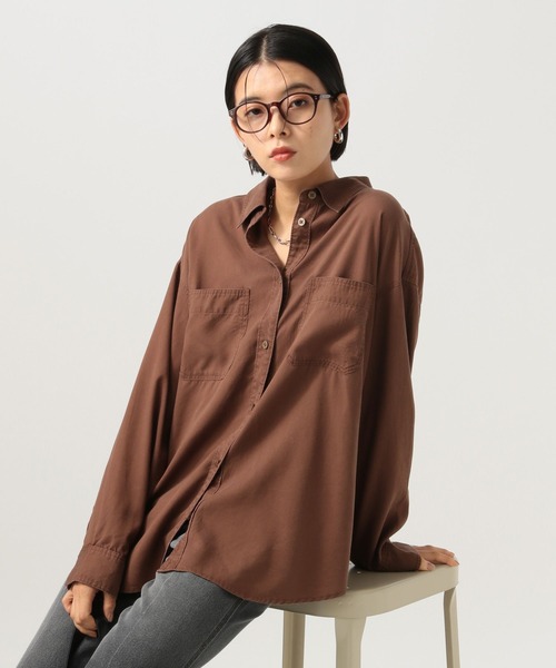 BAYFLOW（ベイフロー）の「[簡単ブラウジング仕様]2WAYスタンダード起毛シャツ（シャツ/ブラウス・レディース・ダークブラウン/ボルドー/マスタード・FREE）」の4枚目の写真