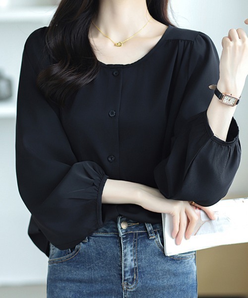 ONEP STAR(ワンピスター)の「パフスリーブ×バックギャザー光沢ブラウス(シャツ/ブラウス・レディース・ピンク/ベージュ/ブラック/ホワイト・MEDIUM)」の9枚目の写真